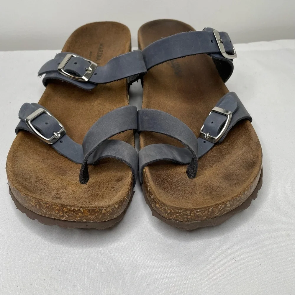 Marina Luna Comfort Blue Suede Leather Triple Buckle Strap Sandals Size 8